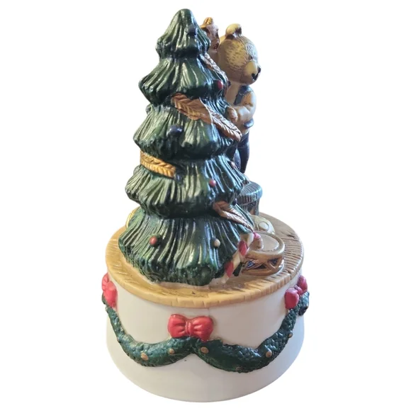 Vtg 96 Bears Decorating Christmas Tree We Wish... Christmas Wind Up Music Box - Picture 12 of 14